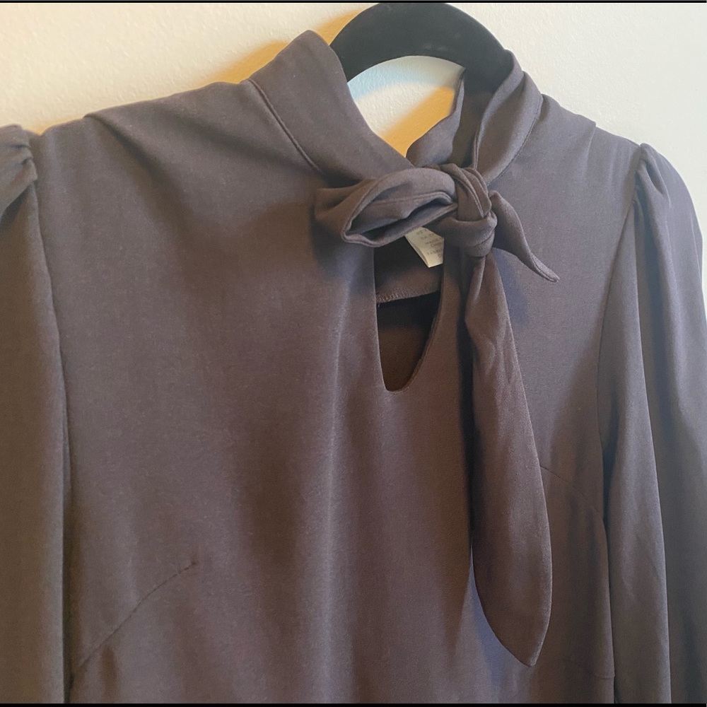 Lovely long sleeve purple mini dress with bow neck